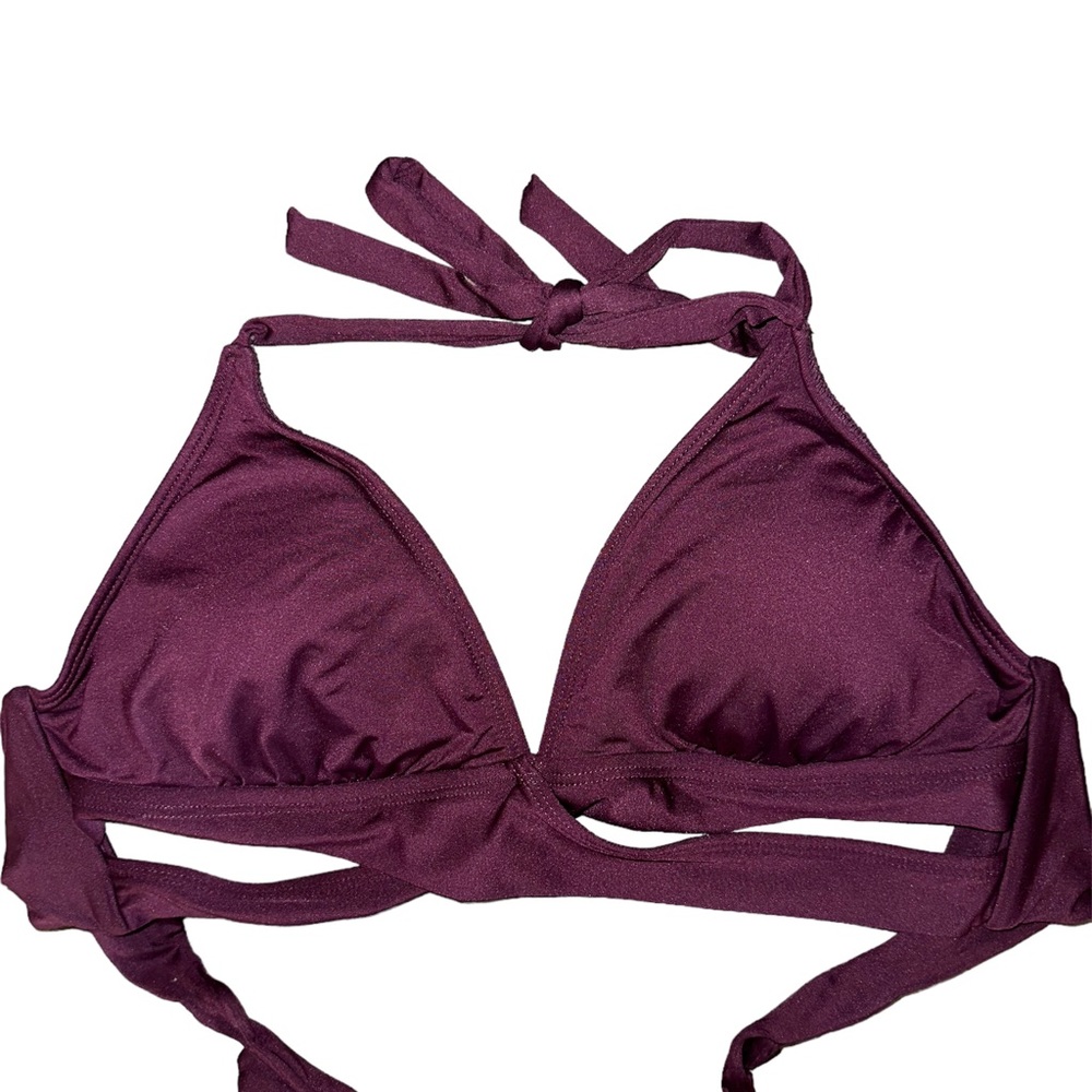 Maroon tie around bathing suit top with criss cross